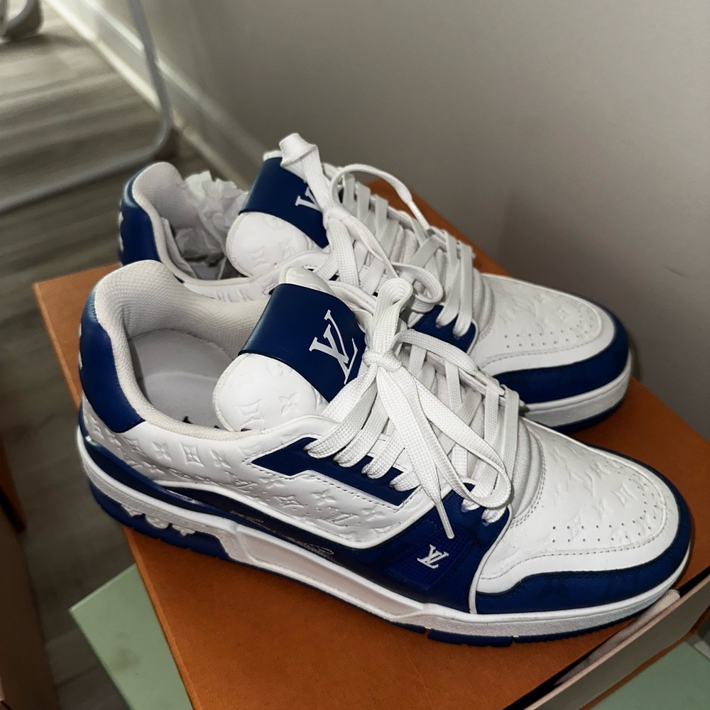 Blue & White Authentic Louis Vuitton Trainer Sneakers